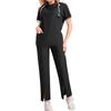 Women's Short Sleeved Solid Color High Collar Pocket Top Pants Work Clothes Two Piece Set