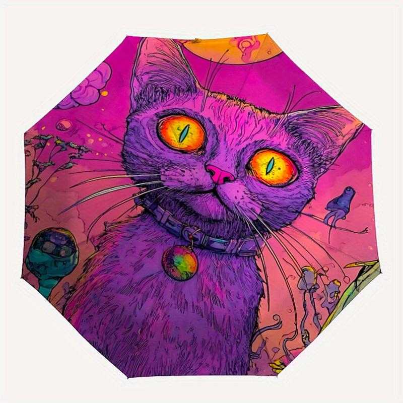 

1pc Purple Cat Fantasy Automatic Open/Close Exquisite Umbrella - Compact Travel Umbrella, 8-Rib Heavy-Duty Construction, Ideal Gift, Outdoor