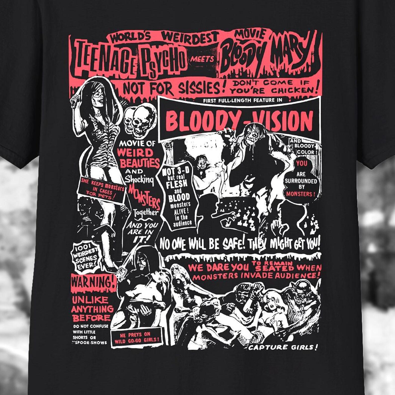 Vintage Retro Cult Horror Haunted House T-shirt: Spook show Unisex Black Red Tee M