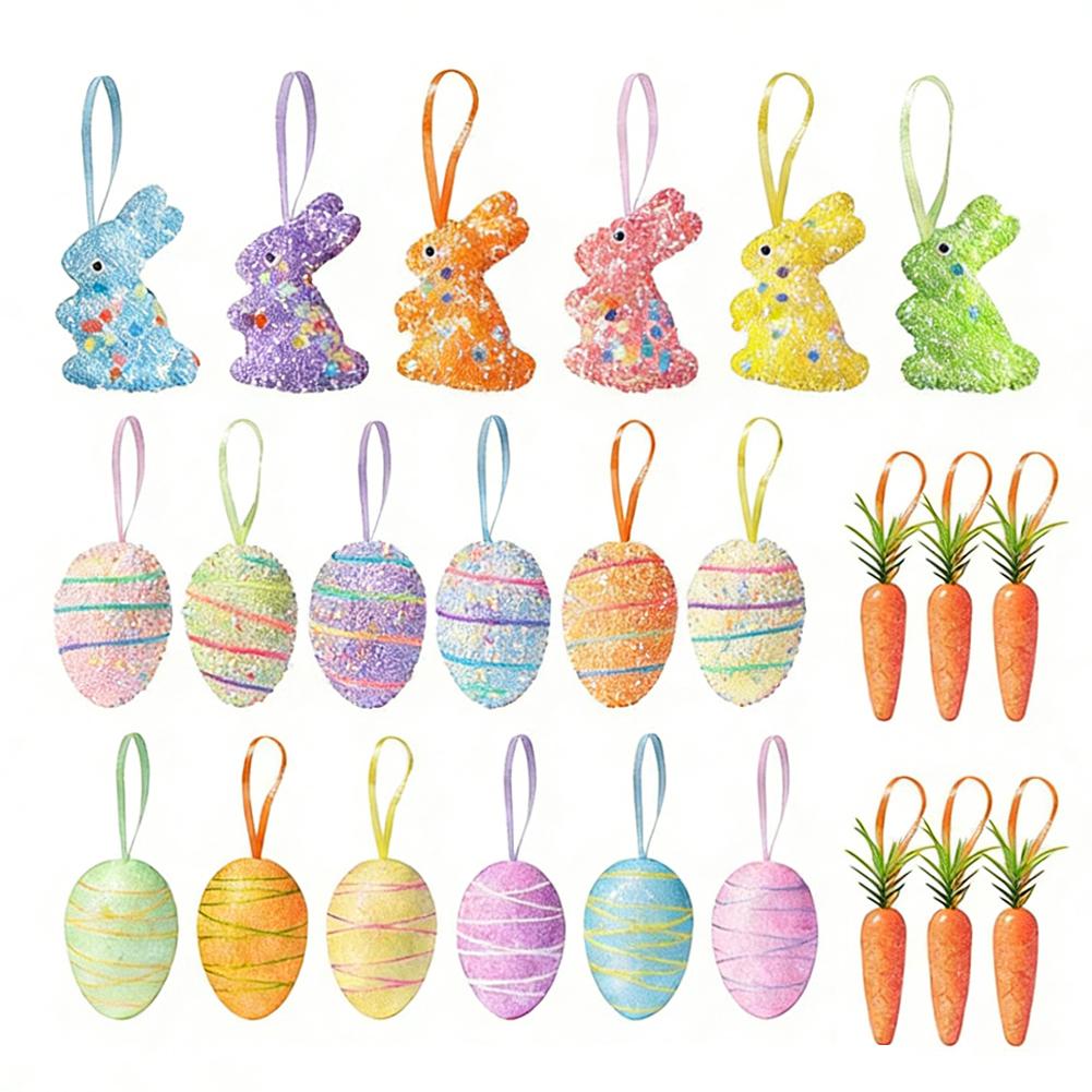 18 шт. Украшения на Пасху в виде яиц и подвесные украшения в виде моркови Разноцветные украшения-яйца Украшения для Пасхального дерева Домашняя вечеринка Поделки своими руками