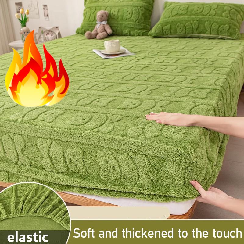 1PC Autumn and Winter Plush Bed Sheet Mattress Cover Beige Green 90 * 200cm/120 * 200cm/150 * 200cm/180 * 200cm/200 * 220cm