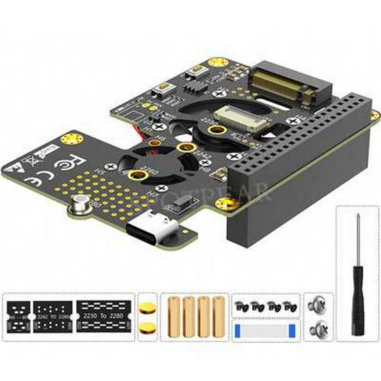 

Raspberry Pi 5 PCIe to M.2 NVMe SSD 2280 Expansion Board with Dual Fans