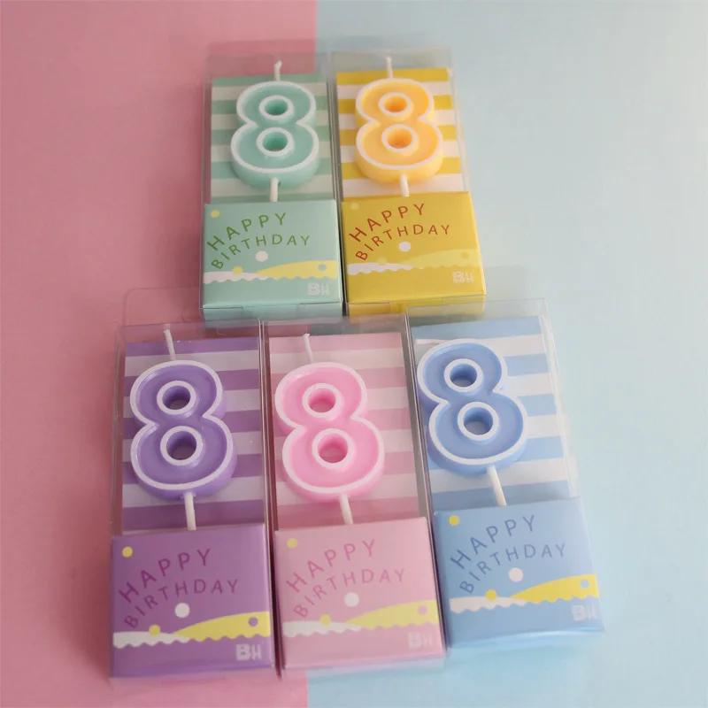 Pink Macaron Candy Color 0-9 Birthday Party Cake Decoration Baking Plug-in Creative Age Digital Candle