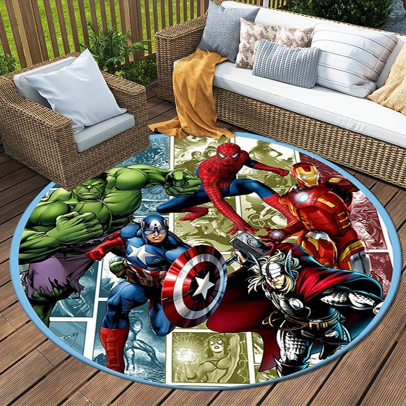 1 alfombra redonda antideslizante de Superhéroes Vengadores de Marvel, alfombra de poliéster lavable a máquina para decoración de sala de estar y dormitorio