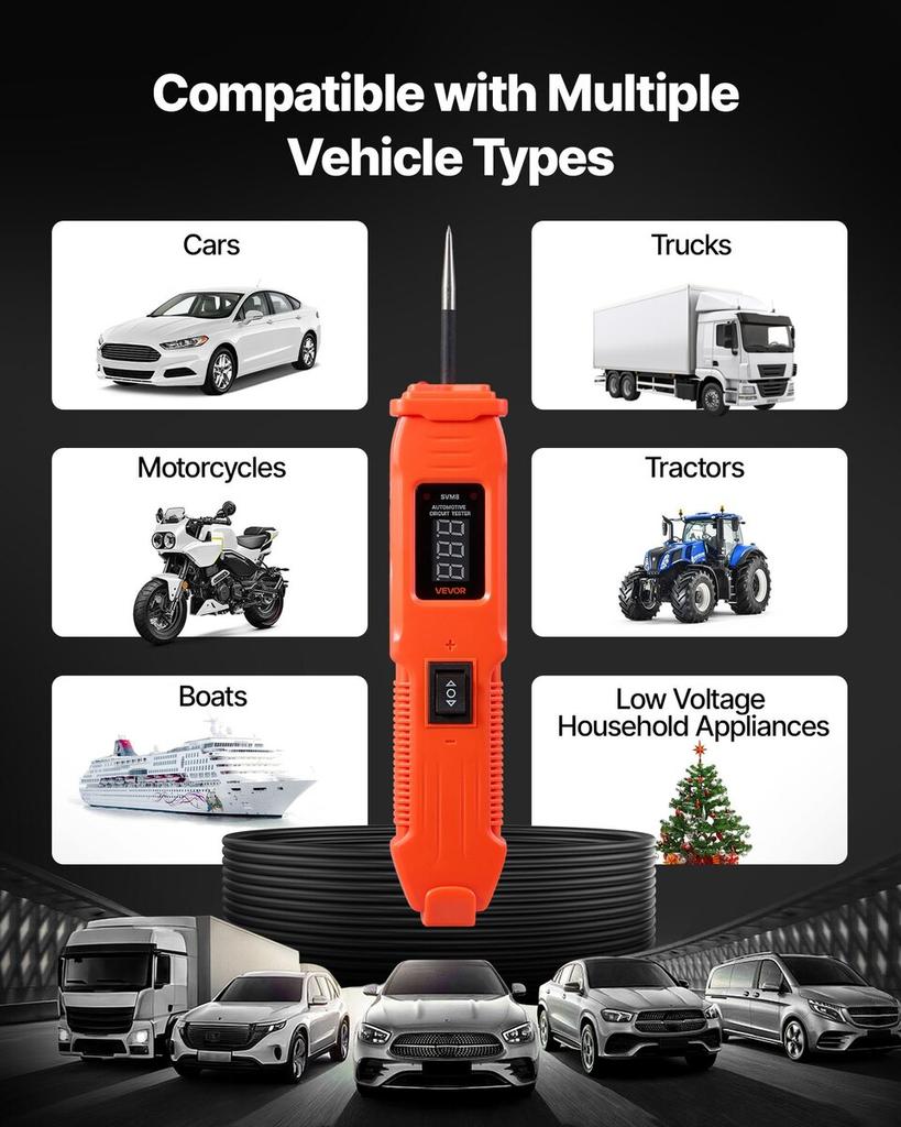 Automotive Circuit Tester, 6 - 36 DCV Power Circuit Probe Tester with LED Screen and Lighting, Automotive Power Tester Probe with 13 ft / 4 m Cable,