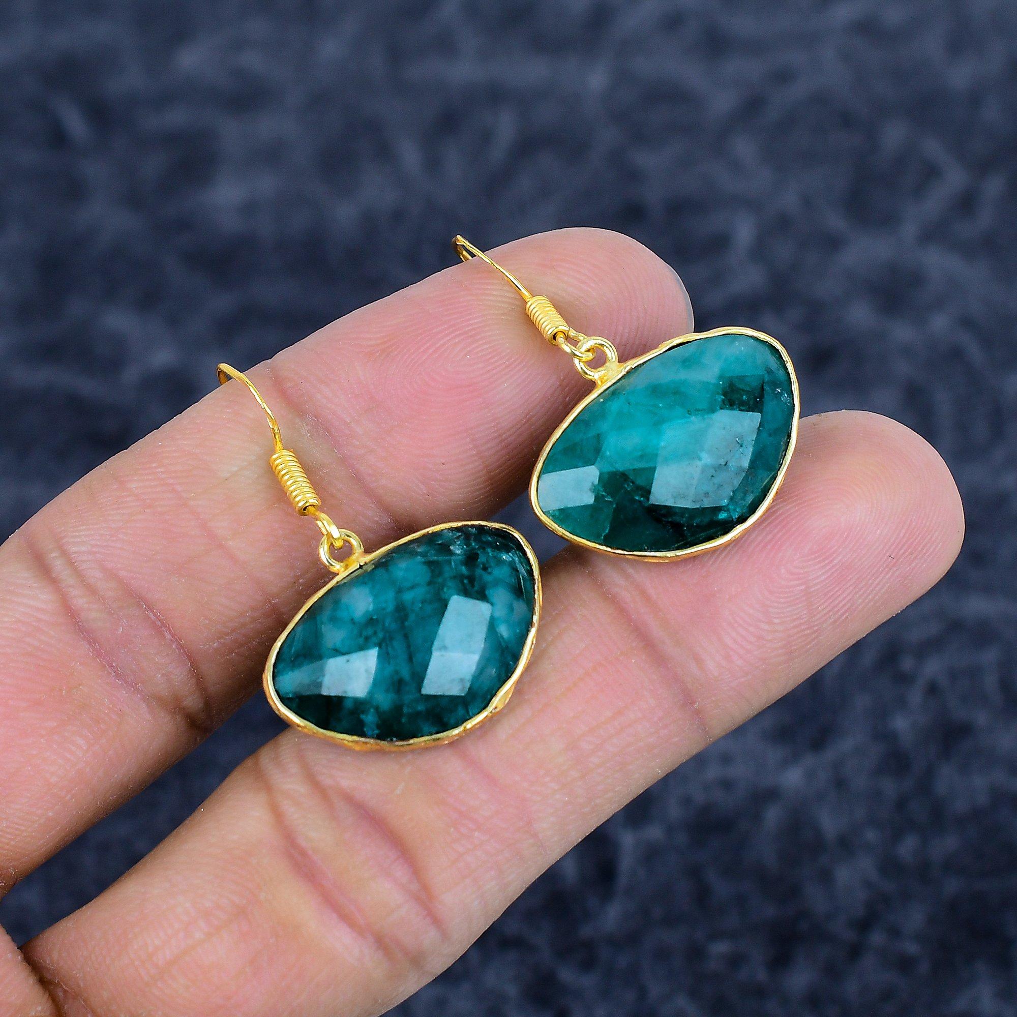 

Green Jade Gemstone Handmade 925Sterling Silver Jewelry Earring 1.38 M-3167