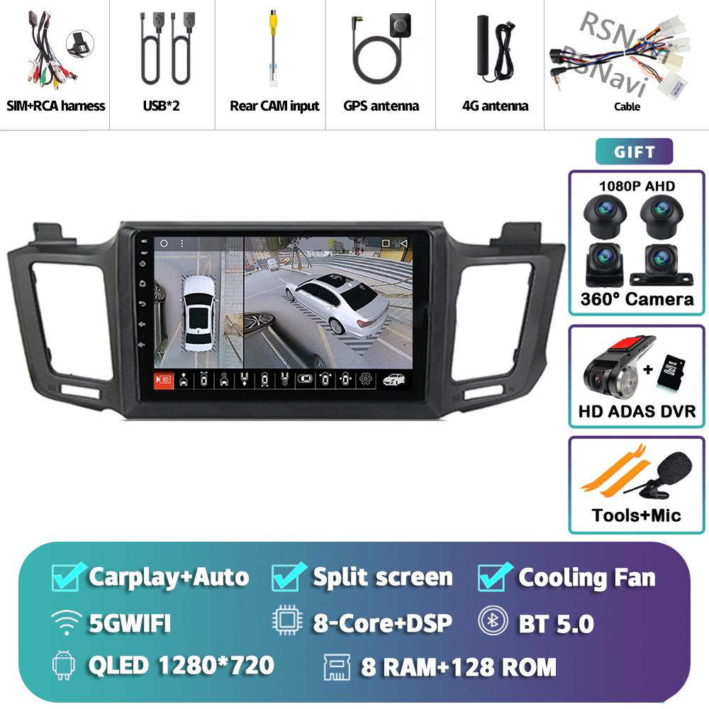 Android 14 Carplay Auto For Toyota RAV4 2012 - 2018 Car Radio 2Din Player Multimedia Srereo 360 Camera Navigation Video GPS DVD