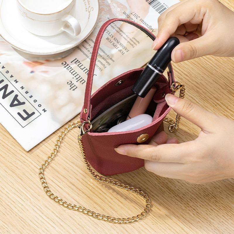 New leather women's chain change bag multi-functional lipstick storage bag creative hand carry mini bucket bag versatile