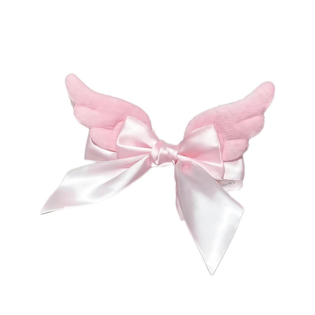 Adorable Lolita Bow Hair Clip with Plush Wings - Sweet Soft Girl Accessory