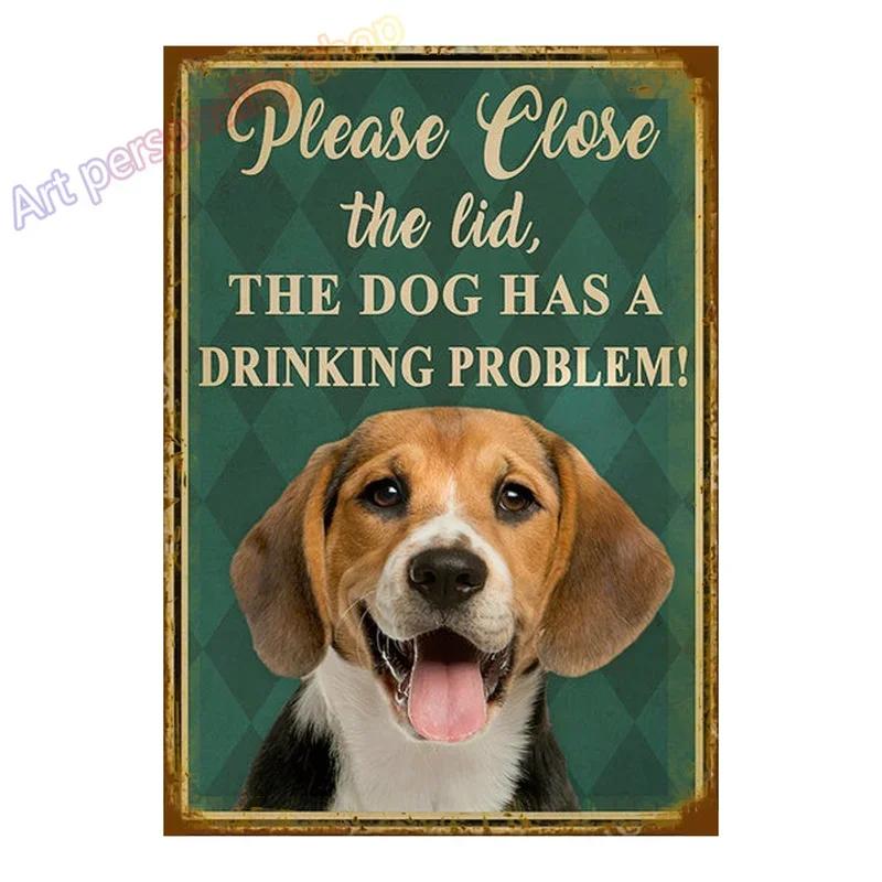 Mfoever Tin Sign Vintage Beagle Dog Coffee Tea Metal Tin Sign Set Retro Funny Pet Wall Art Decor for Home Kitchen Bar Rustic Iron Painting Plaque