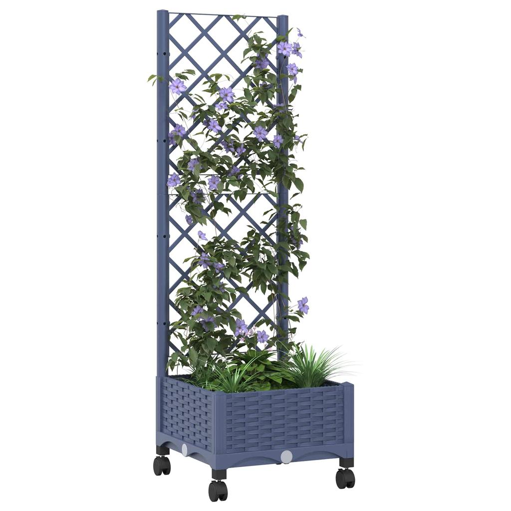 Planter with Trellis and Wheels Blue Grey 40 X 40 X 131.5 Cm