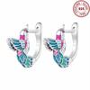 1 Pair 3.3g 925 Sterling Silver Vintage Green Hummingbird Hoop Earrings with Zirconia, Hypoallergenic, Gift Box Included