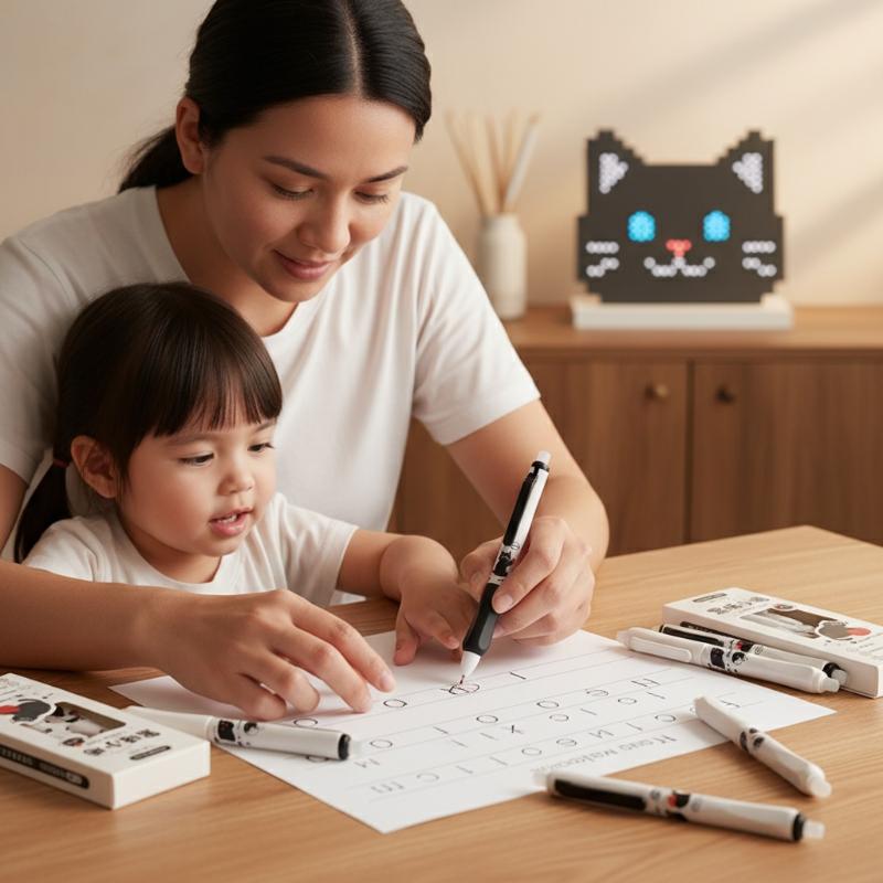 4PCS Push-Button Erasable Pen With Black Kitten Design High-Quality 0.5mm Thickness Suitable For Elementary School Students