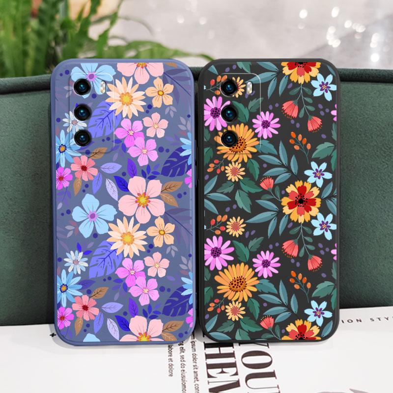 Showy Flowers Phone Case For Huawei P40 P50 P30 P20 Pro Lite Nova 5t Y7A Mate 40 30 20 Pro Lite Liquid Silicone Cover