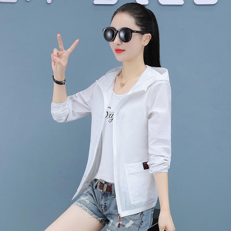 

Женская куртка с капюшоном и длинными рукавами, защита от солнца - корейский стиль, легкая, дышащая, волшебная мода 3XL [140-155 lbs] белый