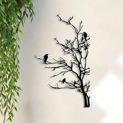 1pc Elegant Metal Wall Art - Tree And Bird Silhouettes, Perfect For Nature Lovers, Home And Garden Decor, Ideal For Living Room,