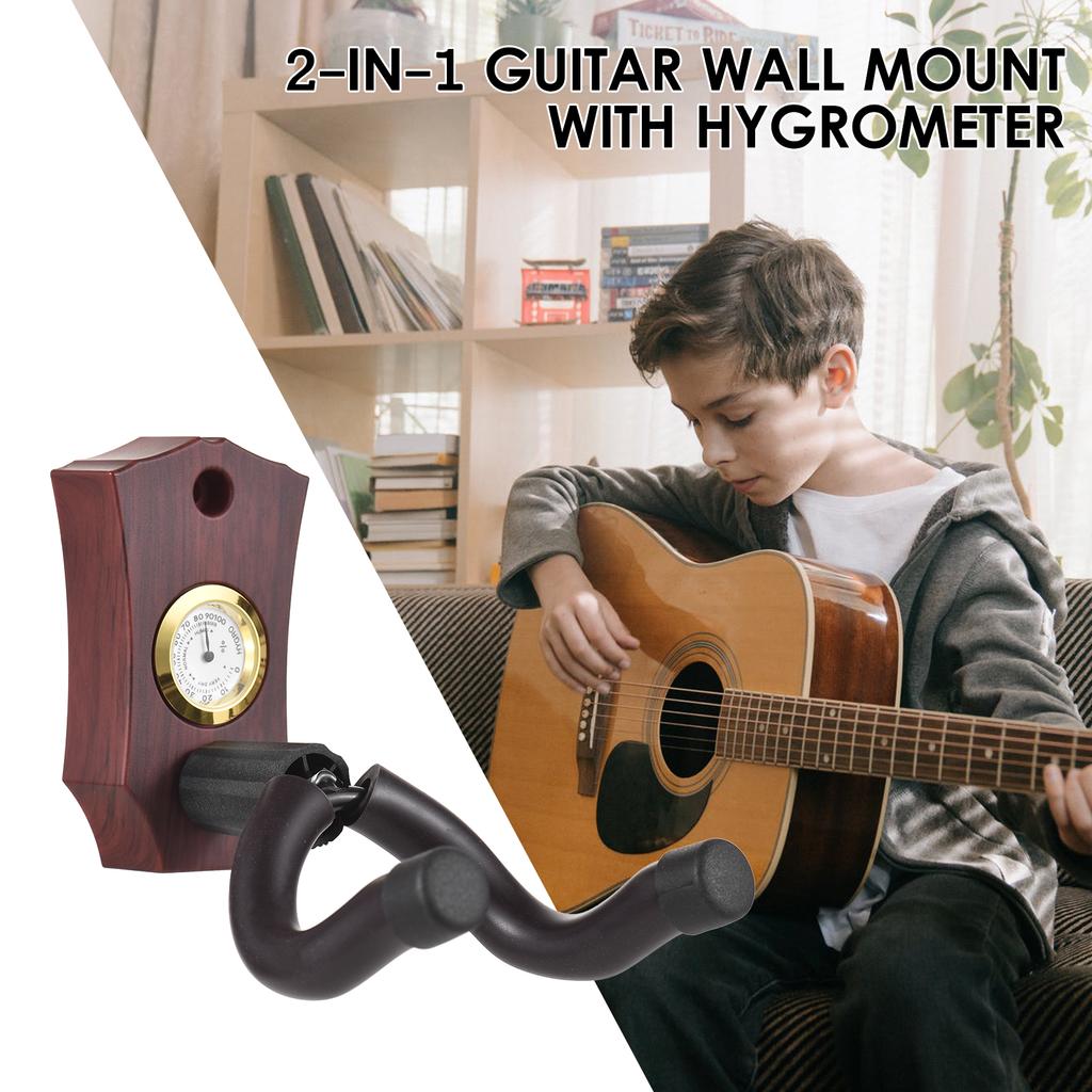 2-in-1 Guitar Wall Mount with Hygrometer Humidity Meter Guitar Wall Hanger Stringed Instrument