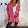 Solid Color Jacket Women Autumn Winter Lapel Collar Loose Casual Coat with Pocket Single-breasted Long Sleeves Top
