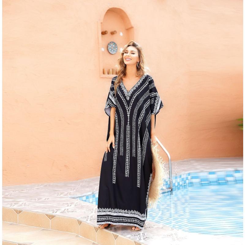 Women's Cover-ups Printed Holiday Plus Size Beach Dress Sun Shirt Bikini Swimwear Outer Shirt