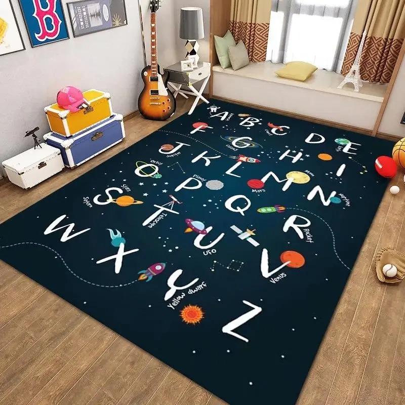Kids Educational Carpet Alphabet Number Animal Sport Pattern Large Area Rug for Children's Room Living Room Home Decoration