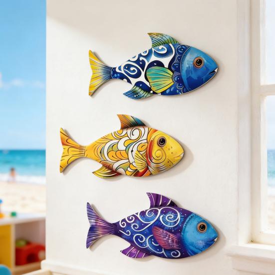 3 Pezzi Decorazione da Parete in Legno a Forma di Pesce per Casa al Mare Lago Decorazione da Appendere a Parete Scultura da Parete a Tema Oceanico Costiero per Bagno Nautico Decorazione Camera da Letto
