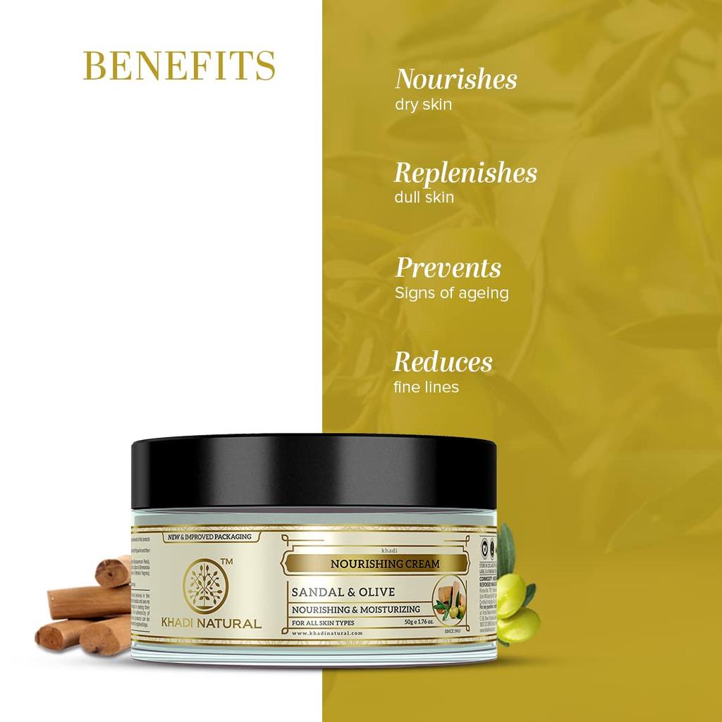 KHADI NATURAL Ayurvedische Sandelholz- und Olivenöl Gesichts-Nährcreme, 50g