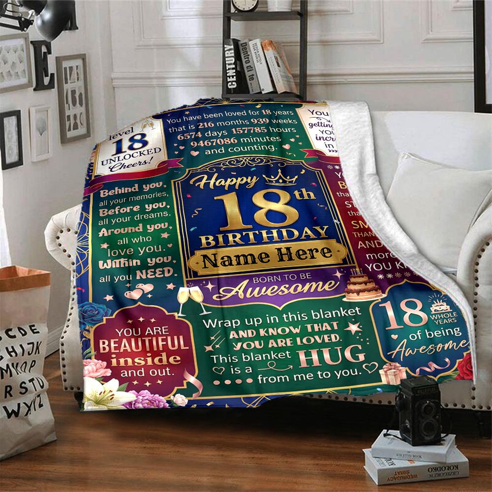 18Th Birthday Celebration Customize Your Name Blanket Soft Comfortable Lightweight And Versatile All Year Round Suitable For Travel Camping Picnics