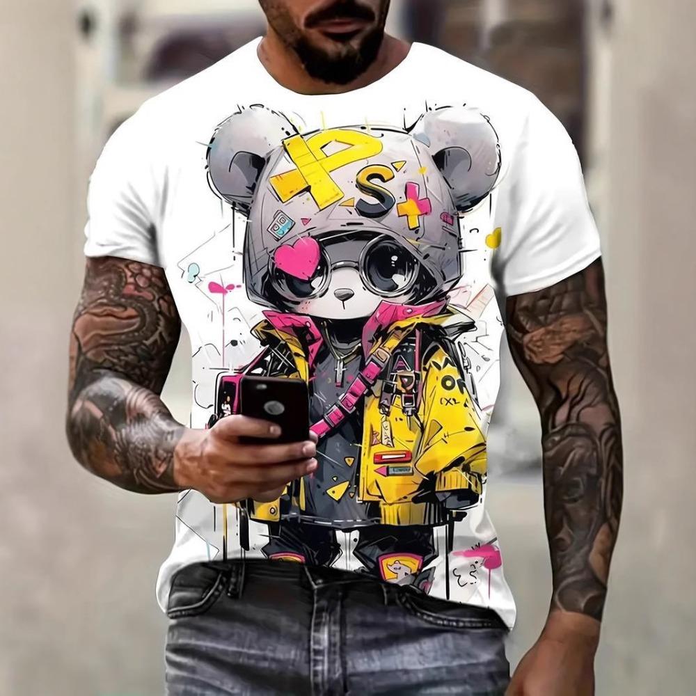 Camiseta de Hombre Estampada en 3D Manga Corta Cuello Redondo Pulóver Top Casual