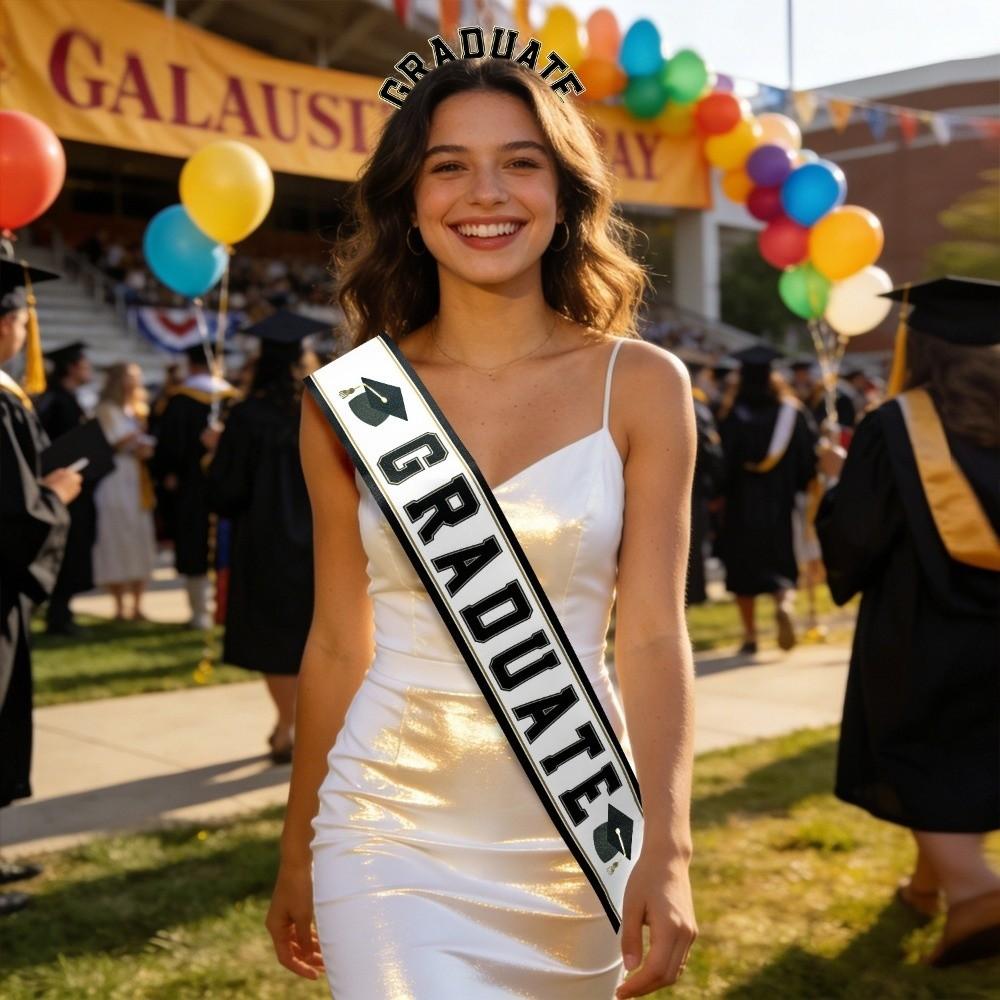 Double Layer Graduation Shoulder Strap Digital Printing Hot Stamped Graduation Crown Gold Edging Party Essential Graduate Sash