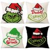 New Funny Designs and Popular Christmas Green Haired Weird Grinch Linen Pillowcase Living Room Bedroom Backrest Cover