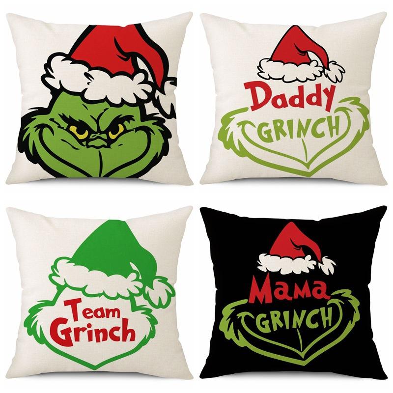 New Funny Designs and Popular Christmas Green Haired Weird Grinch Linen Pillowcase Living Room Bedroom Backrest Cover