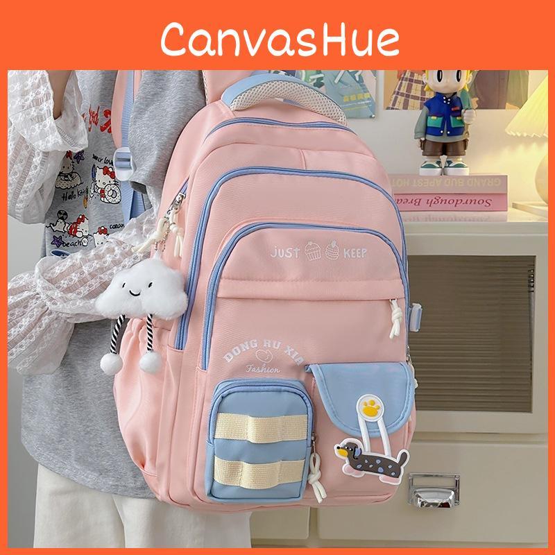 Cake Simplified And Letter Printed Student Casual Backpack With Pendant Plueh