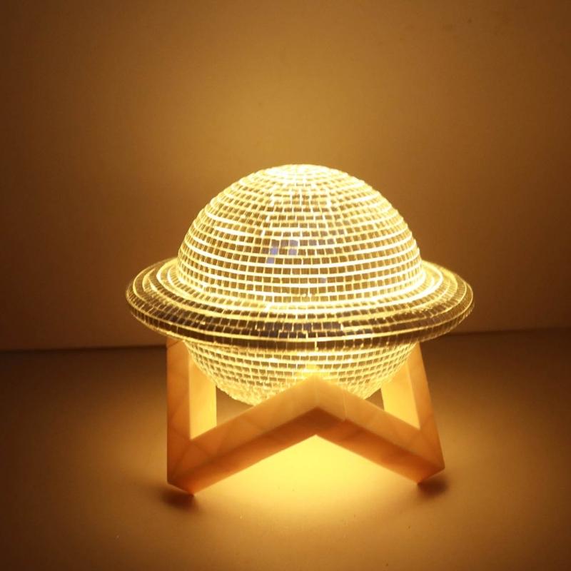 3D Planet LED Nightlight With Stained Glass Design Warm Glows Table Lamp with Stand For Children Bedroom Nursery Decors