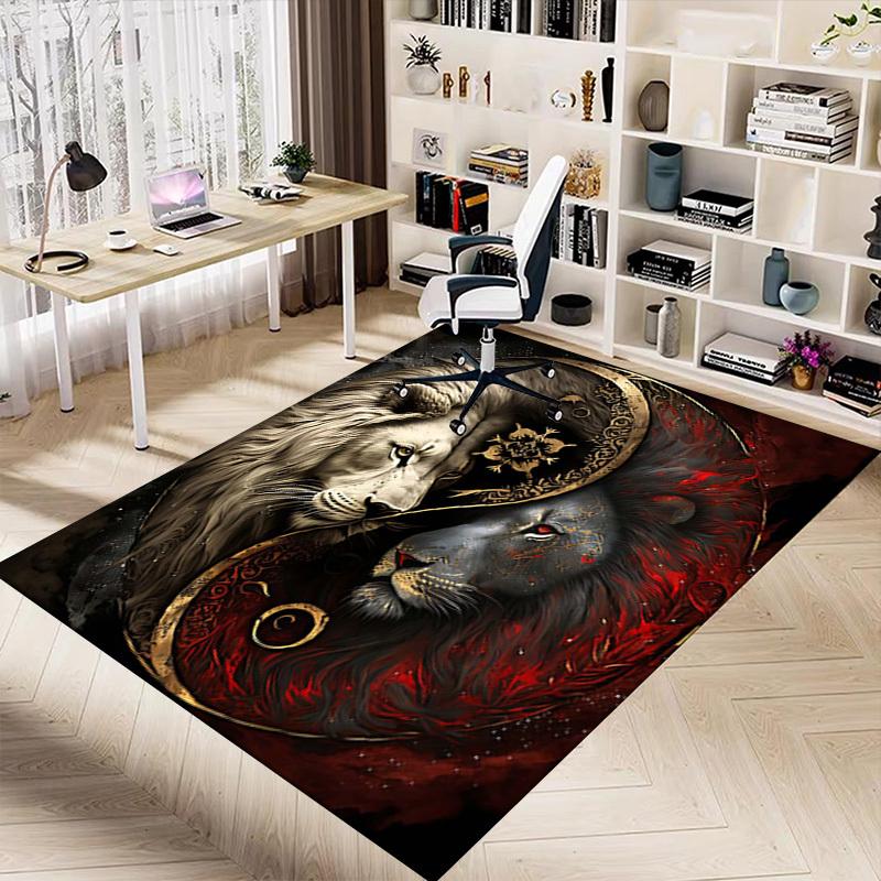 1PC Lion Yin Yang Non-Slip Floor Carpet Compatible for Office&Living Room&Bedroom&Dining room - Flat-Weave Machine-W241