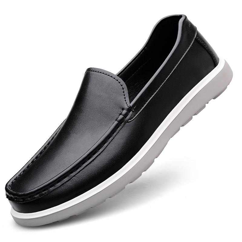 Fashion High Quality Black White Soft Soles Loafers Genuine Leather Casual Shoes Comfortable Male Business Shoes Slip On Driving Flats