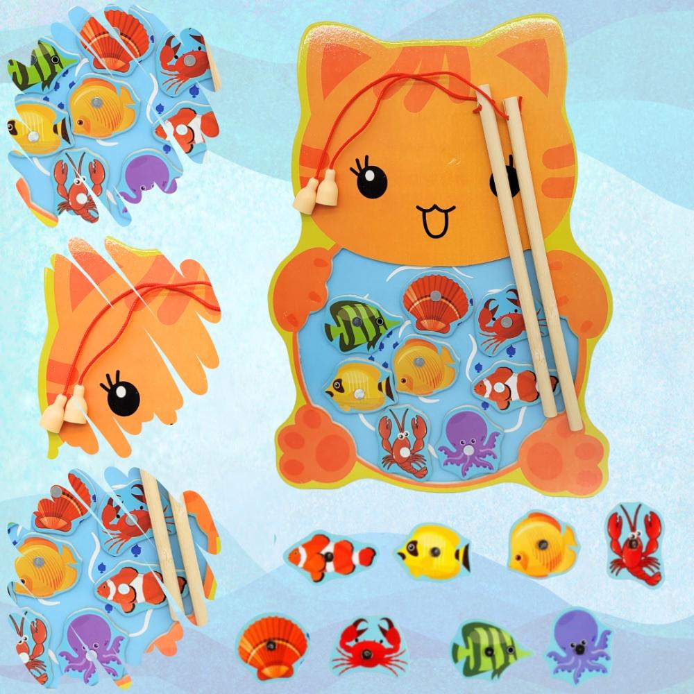 Game Fishing Fish Cat Eco Wood Two Rods Magnetic