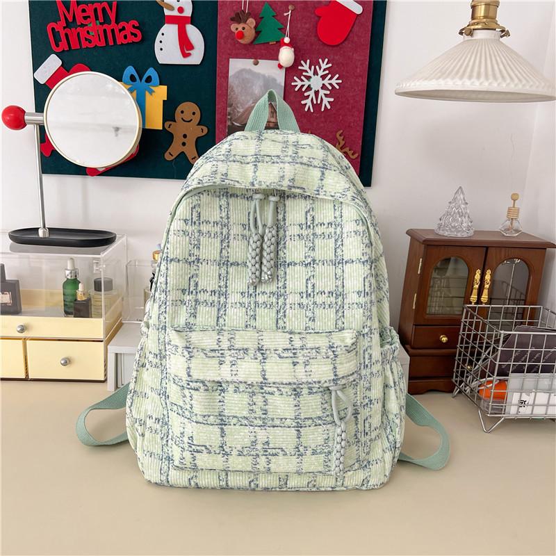 

Рюкзак в клетку в японском стиле: Большая вместимость для учеников средней/старшей школы зелёный