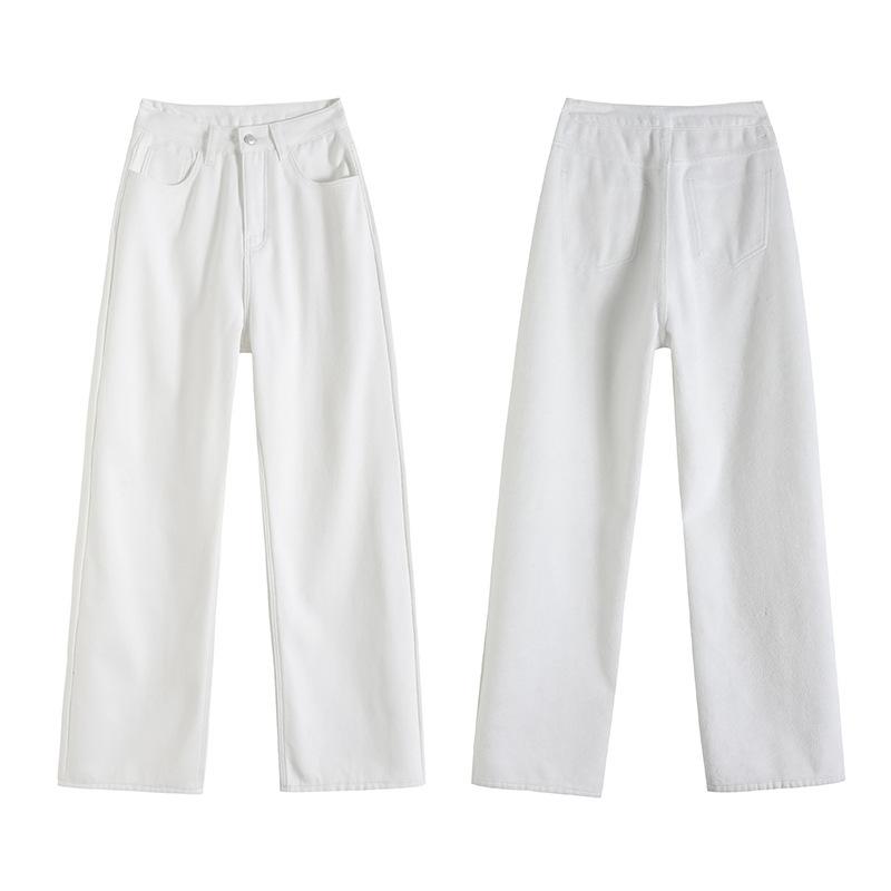 High-waisted Loose Plush Jeans for Women Thickened Cotton White Wide-leg Pants for Women Autumn and Winter Wide-leg Jeans for Women Autumn and Winter