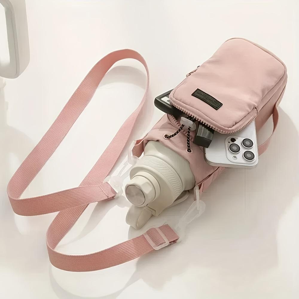 Unisex Crossbody Water Bottle Bag with Detachable Thermal Cup Holder & Strap Hands-Free Outdoor Hydration Pack, Compatible with Smartphones & Cameras
