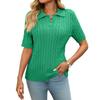 2025 Summer Women's Short Sleeve Lapel Collar V-Neck Cable Knit Pullover Sweater, Casual Chic Knitted Top for Daily & Office Wear