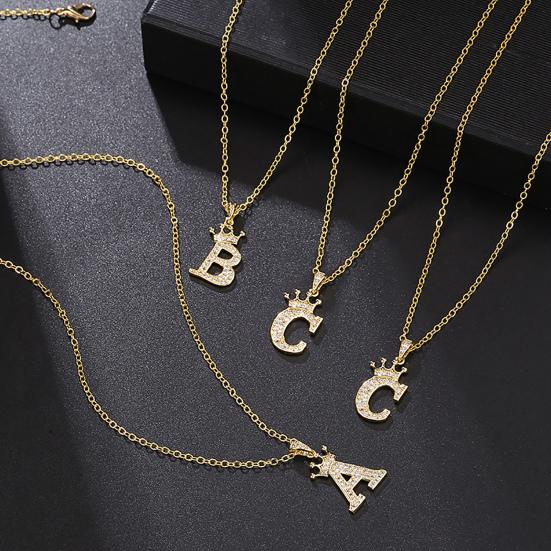 Letter Necklace Rhinestone Crown Letter Pendant Adjustable Chain Women Necklace for Gift