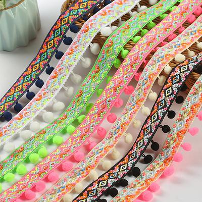 1 Yard Fransen-Spitzenbesatz - Buntes Quasten-Kugel-Fransenband für DIY-Basteln, Nähen & Kleidungsdekoration | Weiche BoBo-Pelzkante mit