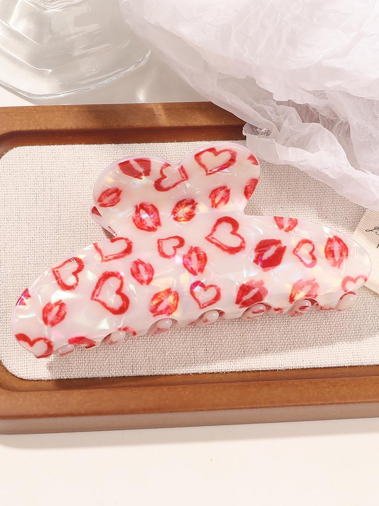 Valentine's Day Half Round Thick Hair Clips,Women's Hair Clips with Red Heart Pattern, Non-Slip Hair Clips Valentine's Day Gift