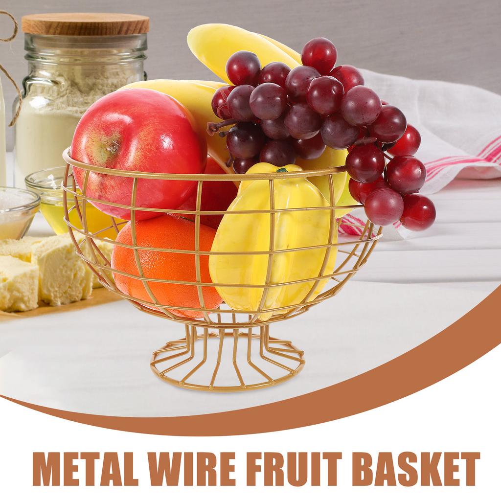 Metal Wire Fruit Basket Steel Wire Storage Basket Large Capacity Fruit Vegetable Holder Snack Container Kitchen Counter Decor