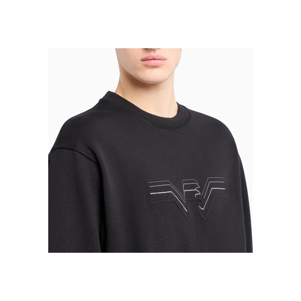 Emporio Armani Ss24 Solid Color Logo Embroidered Crew Neck Long Sleeve Sweatshirt Men sweatshirt Black 3D1M75-1JWPZ-0999