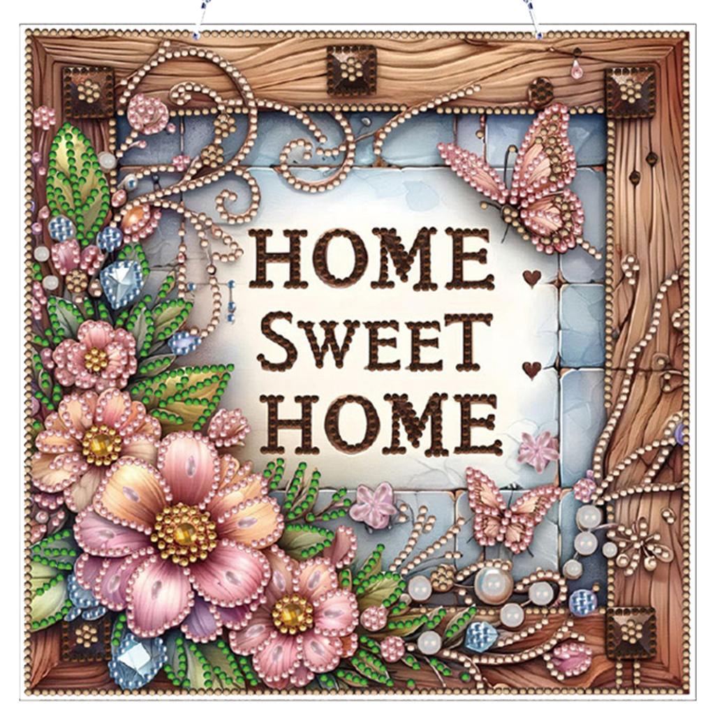Haus Blume DIY 2D Flach Acryl Diamantmalerei Hängender Anhänger Doppelseitiger Diamant 24cm für Erwachsene Fenster Wand Dekor