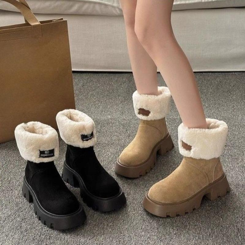 High-top Snow Boots for Women - New Style, Anti-slip, Padded, Woolen Shoes, Retro Short Boots