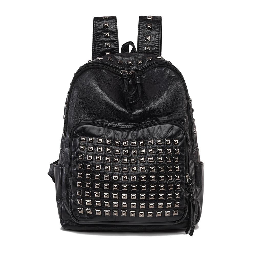 Dames Gothic Punk Pittige Meisje Retro Vintage Klinknagel Hardware Tas Grote Letter PU Leer Schoudertas hier Rugzak zwart