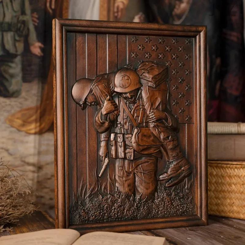Vintage Vietnam War Veterans Wood Sculpture Wall Decor, Wooden Sculpture Hanging Art Work Decor