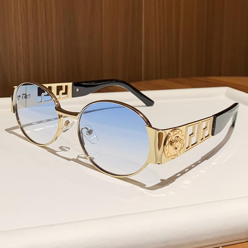 Fan Jia J metal oval full frame sunglasses Internet celebrity street shot sunglasses retro photo sunglasses
